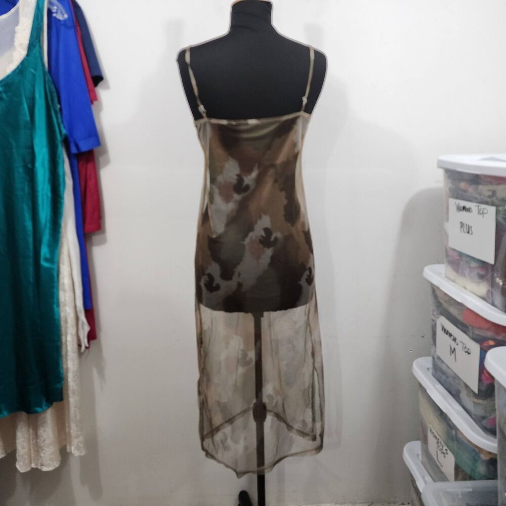 Sheer Mesh Camo-print Sleeveless midi dress Stretch Womens Size S/M - Picture 7 of 16